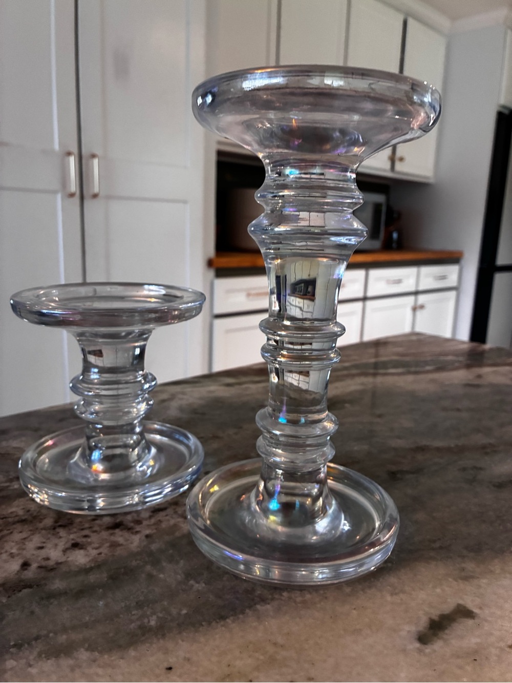 Iridescent Glass Candlestick Holders - Set of 2, reversible